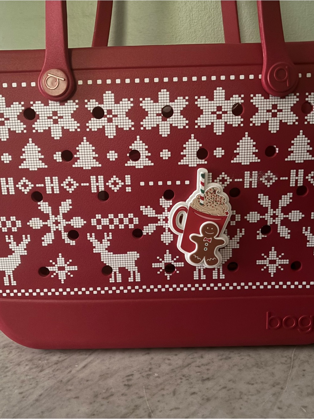 BOGG BAG Red Holiday Tote with White Fair Isle Pattern